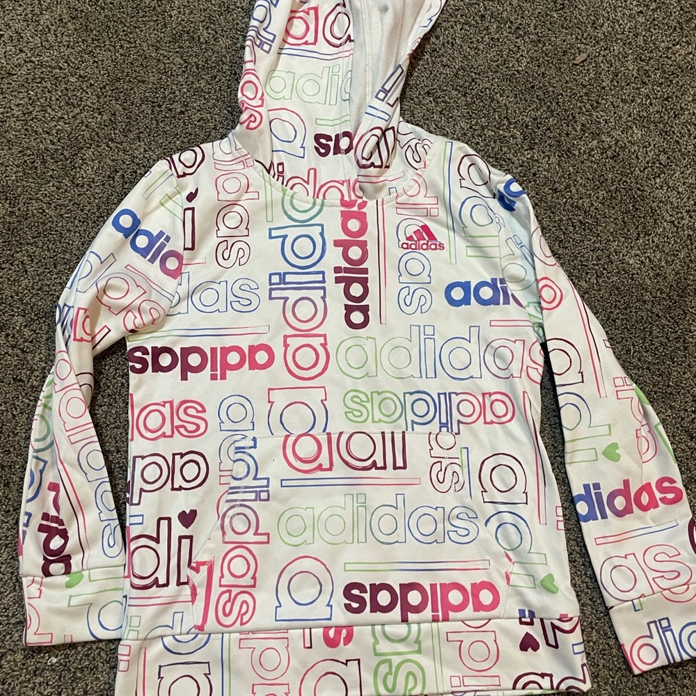 Adidas Kids Colorful Logo Print Hoodie